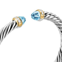 Load image into Gallery viewer, Cable Flex Bracelet in Sterling Silver with 14K Yellow Gold, Sky Blue Topaz and Diamonds, 6mm
