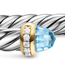 Load image into Gallery viewer, Cable Flex Bracelet in Sterling Silver with 14K Yellow Gold, Sky Blue Topaz and Diamonds, 6mm
