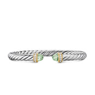 Cable Flex Bracelet in Sterling Silver with 14K Yellow Gold, Prasiolite and Diamonds, 6mm