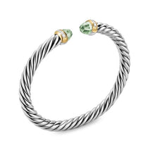 Load image into Gallery viewer, Cable Flex Bracelet in Sterling Silver with 14K Yellow Gold, Prasiolite and Diamonds, 6mm
