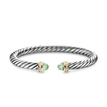 Load image into Gallery viewer, Cable Flex Bracelet in Sterling Silver with 14K Yellow Gold, Prasiolite and Diamonds, 6mm
