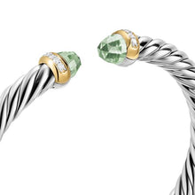 Load image into Gallery viewer, Cable Flex Bracelet in Sterling Silver with 14K Yellow Gold, Prasiolite and Diamonds, 6mm
