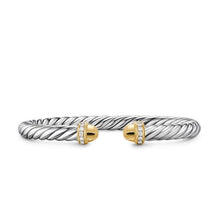 Load image into Gallery viewer, Cable Flex Bracelet in Sterling Silver with 14K Yellow Gold Domes and Diamonds, 6mm
