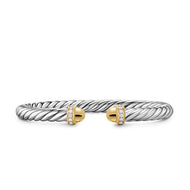 Cable Flex Bracelet in Sterling Silver with 14K Yellow Gold Domes and Diamonds, 6mm