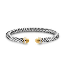 Load image into Gallery viewer, Cable Flex Bracelet in Sterling Silver with 14K Yellow Gold Domes and Diamonds, 6mm
