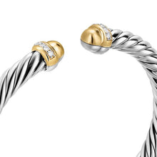 Load image into Gallery viewer, Cable Flex Bracelet in Sterling Silver with 14K Yellow Gold Domes and Diamonds, 6mm
