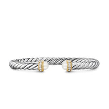 Load image into Gallery viewer, Cable Flex Bracelet in Sterling Silver with 14K Yellow Gold, Pearls and Diamonds, 6mm
