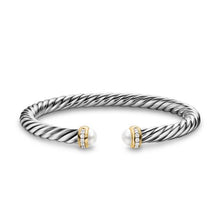 Load image into Gallery viewer, Cable Flex Bracelet in Sterling Silver with 14K Yellow Gold, Pearls and Diamonds, 6mm
