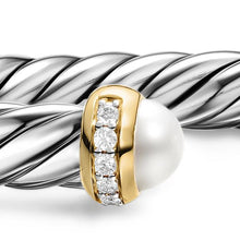 Load image into Gallery viewer, Cable Flex Bracelet in Sterling Silver with 14K Yellow Gold, Pearls and Diamonds, 6mm
