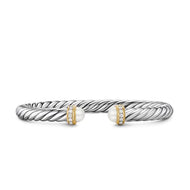 Cable Flex Bracelet in Sterling Silver with 14K Yellow Gold, Pearls and Diamonds, 6mm