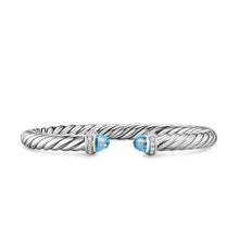 Load image into Gallery viewer, Cable Flex  Bracelet in Sterling Silver with Blue Topaz and Diamonds, 6mm
