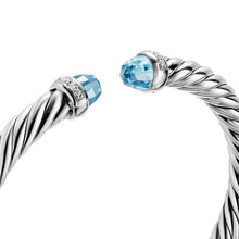 Load image into Gallery viewer, Cable Flex  Bracelet in Sterling Silver with Blue Topaz and Diamonds, 6mm
