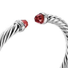Load image into Gallery viewer, Cable Flex  Bracelet in Sterling Silver with Rhodolite Garnet and Diamonds, 6mm

