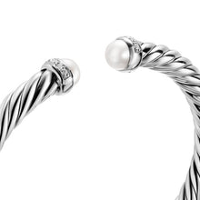 Load image into Gallery viewer, Cable Flex Bracelet in Sterling Silver with Pearls and Diamonds, 6mm
