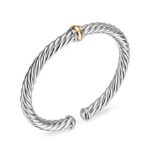 Load image into Gallery viewer, Cable Flex Center Station Bracelet in Sterling Silver with 14K Yellow Gold, 6mm
