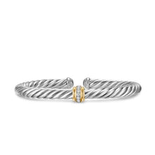 Load image into Gallery viewer, Cable Flex Center Station Bracelet in Sterling Silver with 14K Yellow Gold and Diamonds, 6mm
