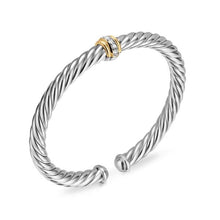 Load image into Gallery viewer, Cable Flex Center Station Bracelet in Sterling Silver with 14K Yellow Gold and Diamonds, 6mm
