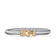Cable Flex Buckle Bracelet in Sterling Silver with 14K Yellow Gold and Diamonds, 6mm