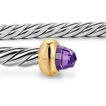 Load image into Gallery viewer, Micro Cable Flex Bracelet in Sterling Silver with 14K Yellow Gold and Amethyst, 2.6mm
