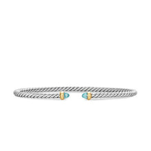 Load image into Gallery viewer, Micro Cable Flex Bracelet in Sterling Silver with 14K Yellow Gold and Aquamarine, 2.6mm
