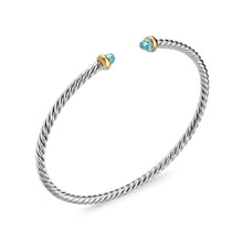 Load image into Gallery viewer, Micro Cable Flex Bracelet in Sterling Silver with 14K Yellow Gold and Aquamarine, 2.6mm
