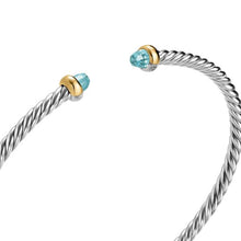 Load image into Gallery viewer, Micro Cable Flex Bracelet in Sterling Silver with 14K Yellow Gold and Aquamarine, 2.6mm
