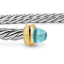 Load image into Gallery viewer, Micro Cable Flex Bracelet in Sterling Silver with 14K Yellow Gold and Aquamarine, 2.6mm
