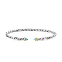 Load image into Gallery viewer, Micro Cable Flex Bracelet in Sterling Silver with 14K Yellow Gold and Blue Topaz, 2.6mm
