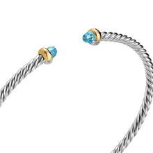 Load image into Gallery viewer, Micro Cable Flex Bracelet in Sterling Silver with 14K Yellow Gold and Blue Topaz, 2.6mm
