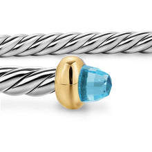 Load image into Gallery viewer, Micro Cable Flex Bracelet in Sterling Silver with 14K Yellow Gold and Blue Topaz, 2.6mm
