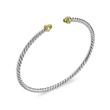 Load image into Gallery viewer, Micro Cable Flex Bracelet in Sterling Silver with 14K Yellow Gold and Peridot, 2.6mm
