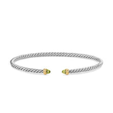 Load image into Gallery viewer, Micro Cable Flex Bracelet in Sterling Silver with 14K Yellow Gold and Peridot, 2.6mm
