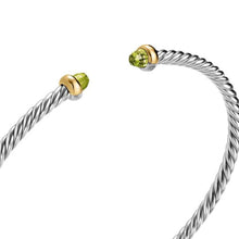 Load image into Gallery viewer, Micro Cable Flex Bracelet in Sterling Silver with 14K Yellow Gold and Peridot, 2.6mm
