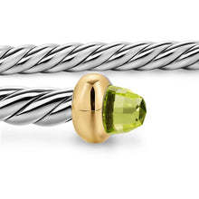 Load image into Gallery viewer, Micro Cable Flex Bracelet in Sterling Silver with 14K Yellow Gold and Peridot, 2.6mm
