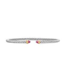 Load image into Gallery viewer, Micro Cable Flex Bracelet in Sterling Silver with 14K Yellow Gold and Pink Tourmaline, 2.6mm

