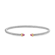 Load image into Gallery viewer, Micro Cable Flex Bracelet in Sterling Silver with 14K Yellow Gold and Pink Tourmaline, 2.6mm
