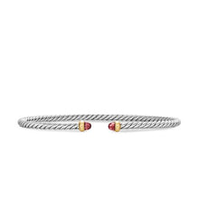 Load image into Gallery viewer, Micro Cable Flex Bracelet in Sterling Silver with 14K Yellow Gold and Rhodolite Garnet, 2.6mm
