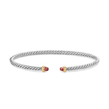 Load image into Gallery viewer, Micro Cable Flex Bracelet in Sterling Silver with 14K Yellow Gold and Rhodolite Garnet, 2.6mm
