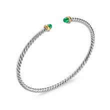 Load image into Gallery viewer, Micro Cable Flex Bracelet in Sterling Silver with 14K Yellow Gold and Emeralds, 2.6mm
