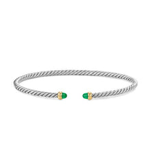 Load image into Gallery viewer, Micro Cable Flex Bracelet in Sterling Silver with 14K Yellow Gold and Emeralds, 2.6mm
