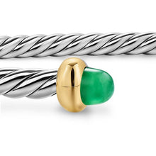 Load image into Gallery viewer, Micro Cable Flex Bracelet in Sterling Silver with 14K Yellow Gold and Emeralds, 2.6mm

