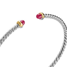 Load image into Gallery viewer, Micro Cable Flex Bracelet in Sterling Silver with 14K Yellow Gold and Rubies, 2.6mm
