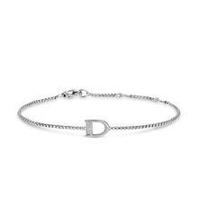 Load image into Gallery viewer, Petite Initial Chain Bracelet in Sterling Silver with Diamond D
