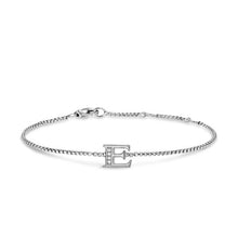 Load image into Gallery viewer, Petite Initial Chain Bracelet in Sterling Silver with Diamond E
