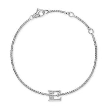 Load image into Gallery viewer, Petite Initial Chain Bracelet in Sterling Silver with Diamond E
