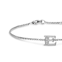 Load image into Gallery viewer, Petite Initial Chain Bracelet in Sterling Silver with Diamond E
