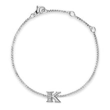 Load image into Gallery viewer, Petite Initial Chain Bracelet in Sterling Silver with Diamond K
