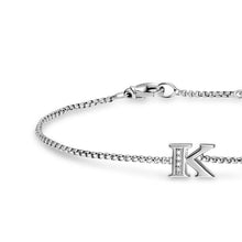 Load image into Gallery viewer, Petite Initial Chain Bracelet in Sterling Silver with Diamond K
