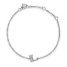 Load image into Gallery viewer, Petite Initial Chain Bracelet in Sterling Silver with Diamond L
