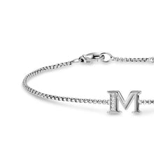 Load image into Gallery viewer, Petite Initial Chain Bracelet in Sterling Silver with Diamond M
